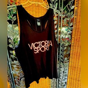 VICTORIA SPORT LARGE Racer Back Tank   Gold Sparkle lettering on front Large
